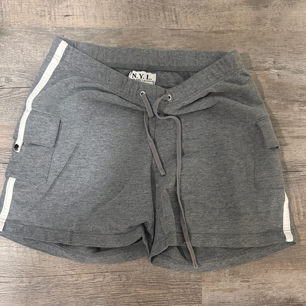 New York Laundry Gray Athletic Drawstring Shorts with White Side Stripe